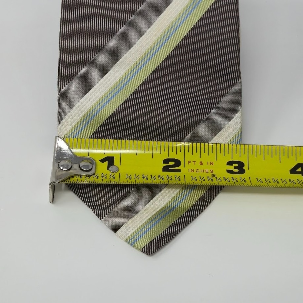 BOSS Hugo Boss Brown/Green Striped 100% Silk Tie - Picture 4 of 6